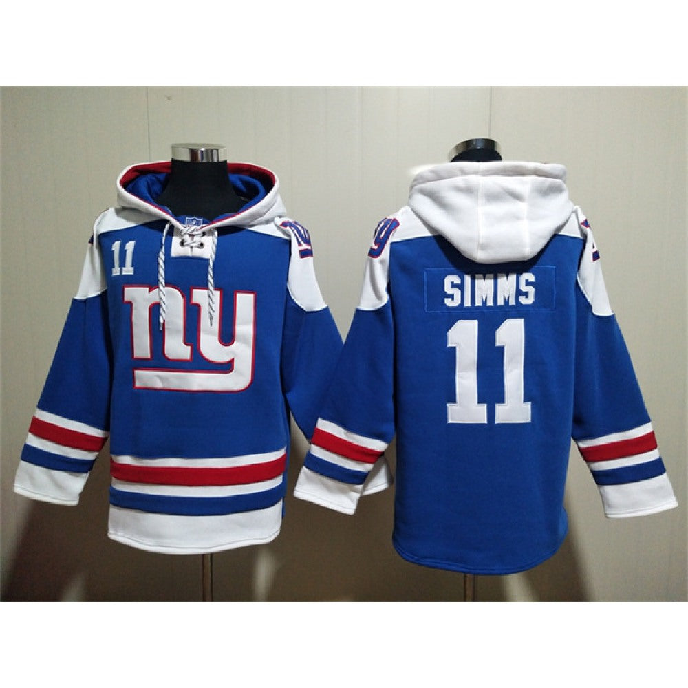 Men's New York Giants #11 Phil Simms Blue Lace-Up Pullover Hoodie 
