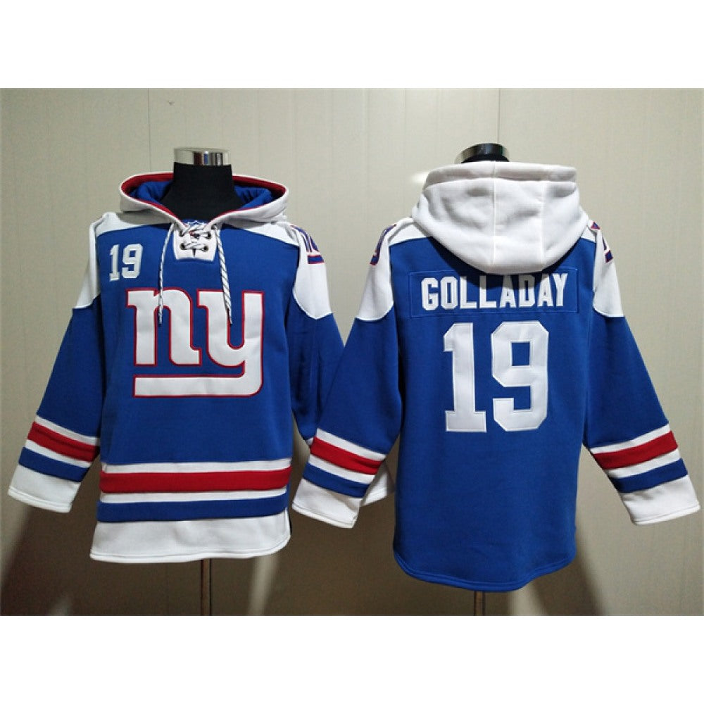 Men's New York Giants #19 Kenny Golladay Blue Lace-Up Pullover Hoodie 