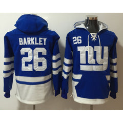 Men's New York Giants #26 Saquon Barkley Blue Ageless Must-Have Lace-Up Pullover Hoodie 