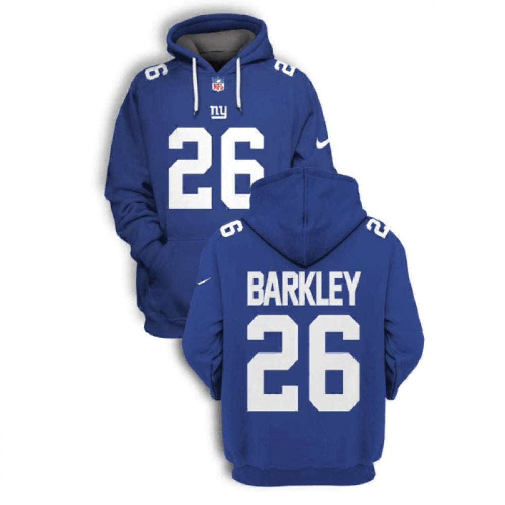 Men's New York Giants #26 Saquon Barkley 2021 Blue Pullover Hoodie 