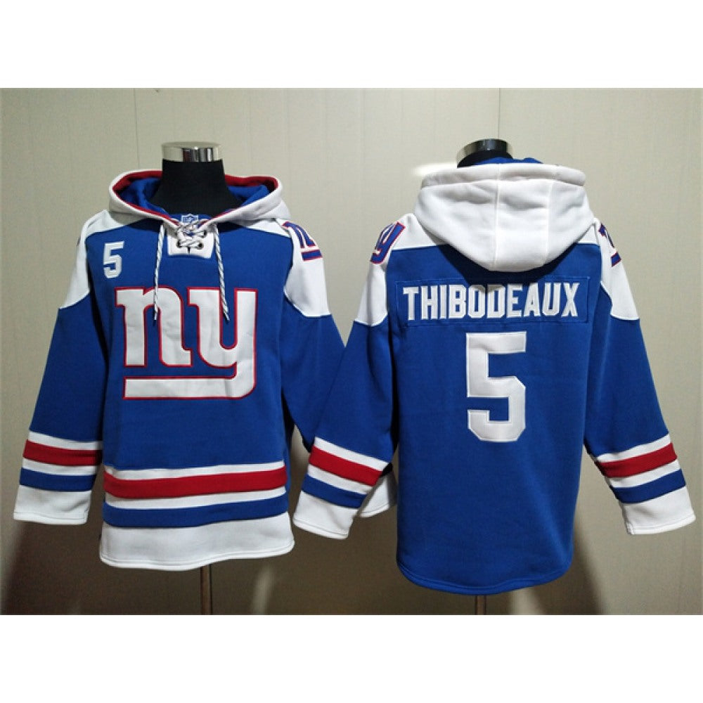 Men's New York Giants #5 Kayvon Thibodeaux Blue Lace-Up Pullover Hoodie 
