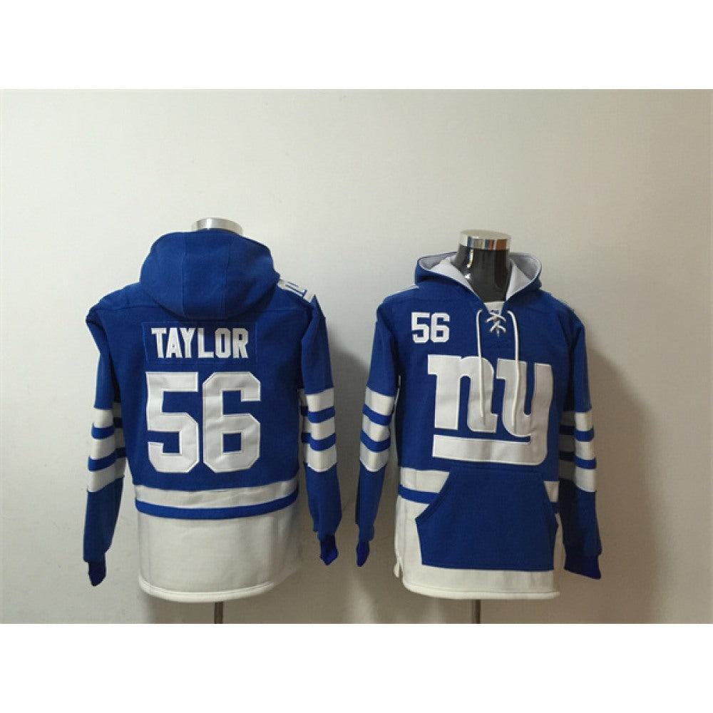 Men's New York Giants #56 Lawrence Taylor Blue/White Lace-Up Pullover Hoodie 