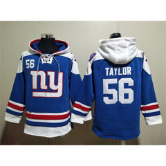 Men's New York Giants #56 Lawrence Taylor Blue Lace-Up Pullover Hoodie 