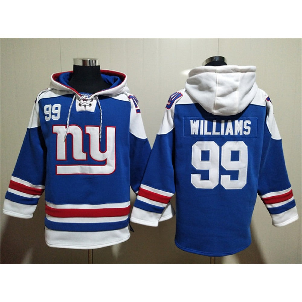 Men's New York Giants #99 Leonard Williams Blue Lace-Up Pullover Hoodie 