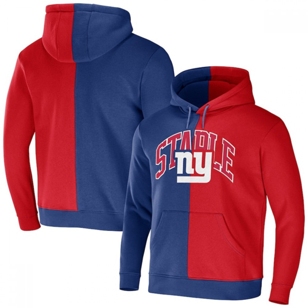Men's New York Giants Blue/Red Split Logo Pullover Hoodie 