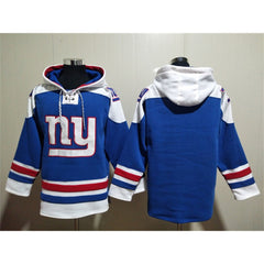 Men's New York Giants Blank Blue Lace-Up Pullover Hoodie 