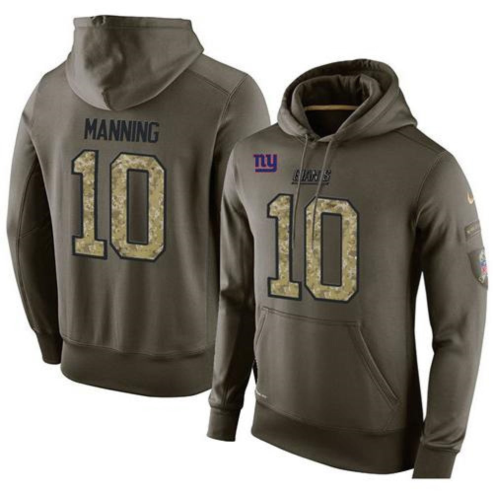 NFL Men's New York Giants #10 Eli Manning Stitched Green Olive Salute To Service KO Performance Hoodie 