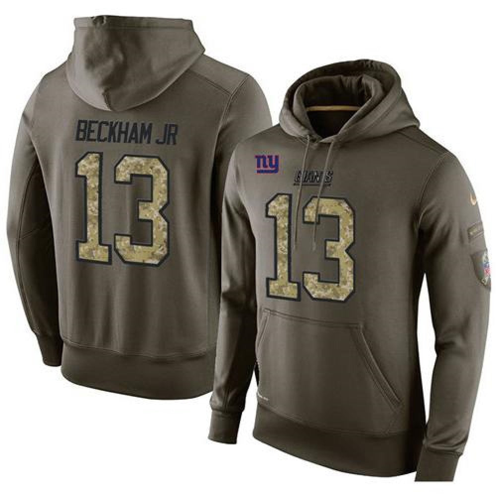 NFL Men's New York Giants #13 Odell Beckham Jr Stitched Green Olive Salute To Service KO Performance Hoodie 