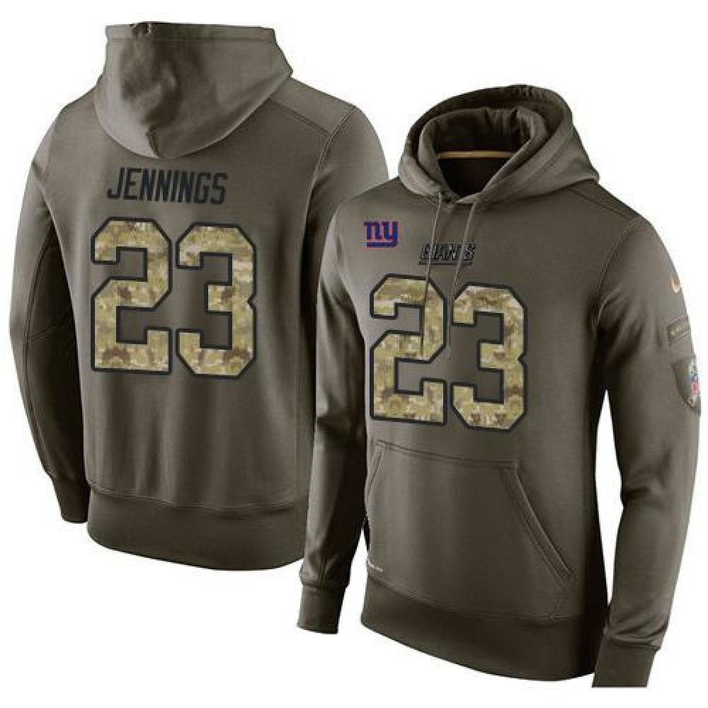 NFL Men's New York Giants #23 Rashad Jennings Stitched Green Olive Salute To Service KO Performance Hoodie 