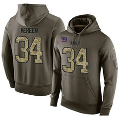 NFL Men's New York Giants #34 Shane Vereen Stitched Green Olive Salute To Service KO Performance Hoodie 