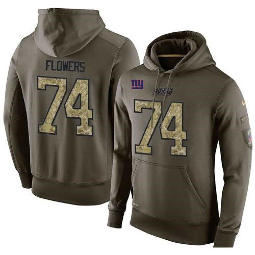 NFL Men's New York Giants #74 Ereck Flowers Stitched Green Olive Salute To Service KO Performance Hoodie 
