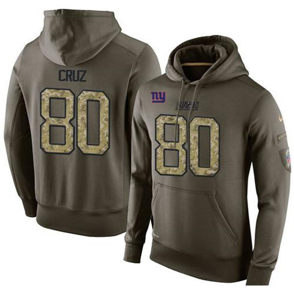 NFL Men's New York Giants #80 Victor Cruz Stitched Green Olive Salute To Service KO Performance Hoodie 
