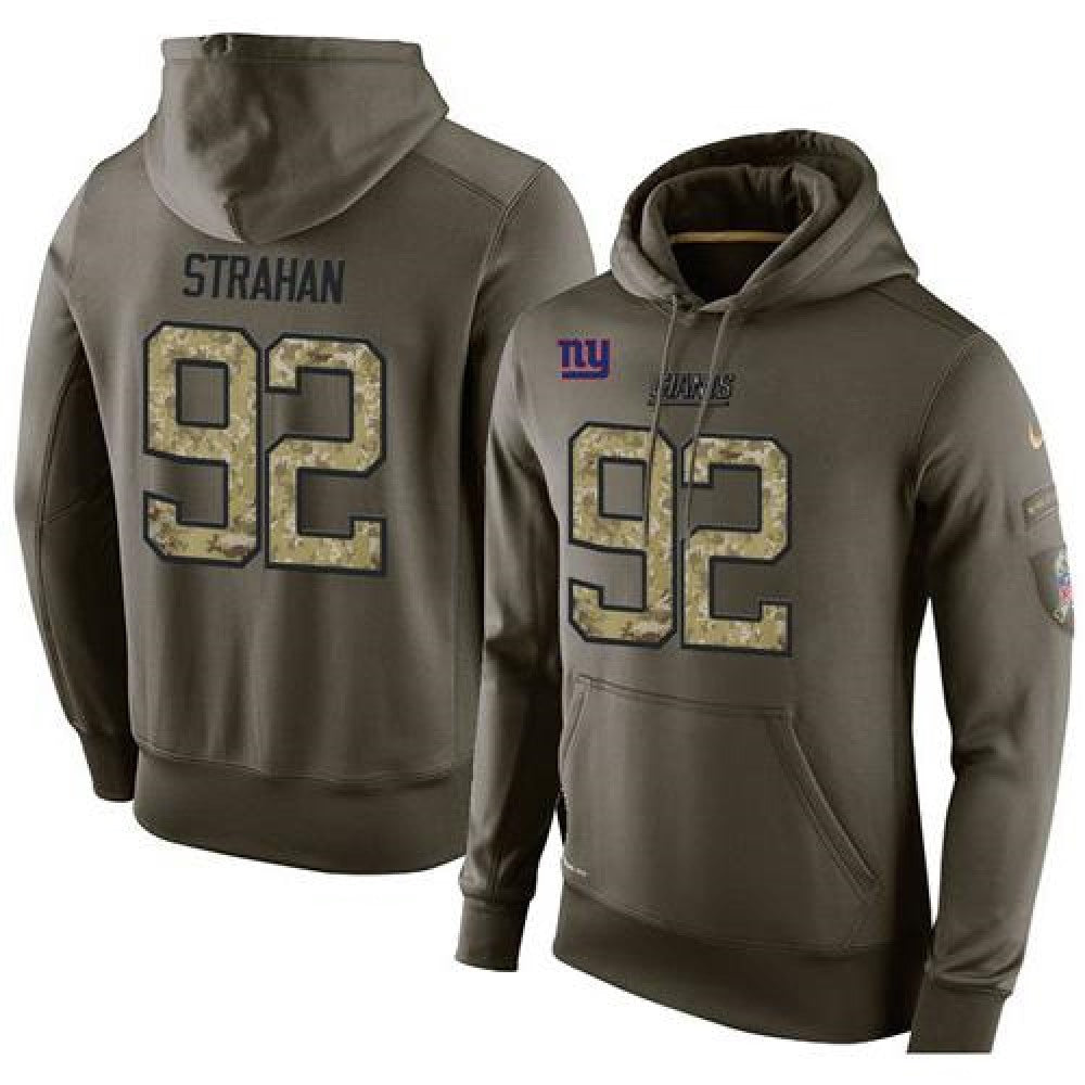 NFL Men's New York Giants #92 Michael Strahan Stitched Green Olive Salute To Service KO Performance Hoodie 