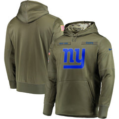 Men's New York Giants 2018 Olive Salute to Service Sideline Therma Performance Pullover Stitched NFL Hoodie 