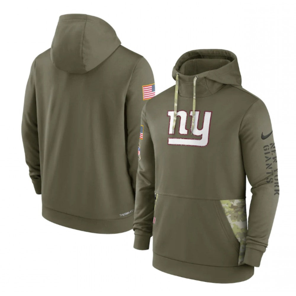 Men's New York Giants 2022 Olive Salute to Service Therma Performance Pullover Hoodie 