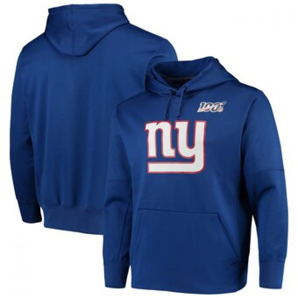 Men's New York Giants Royal 100th Season Primary Logo Circuit Performance Pullover Hoodie 