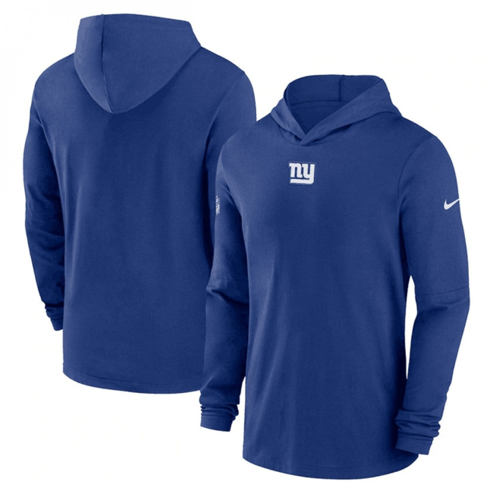 Men's New York Giants Royal Sideline Performance Long Sleeve Hoodie T-Shirt 