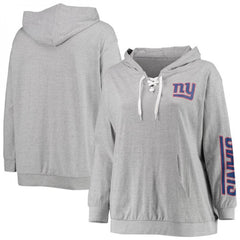 Women's New York Giants Heathered Gray Lace-Up Pullover Hoodie 