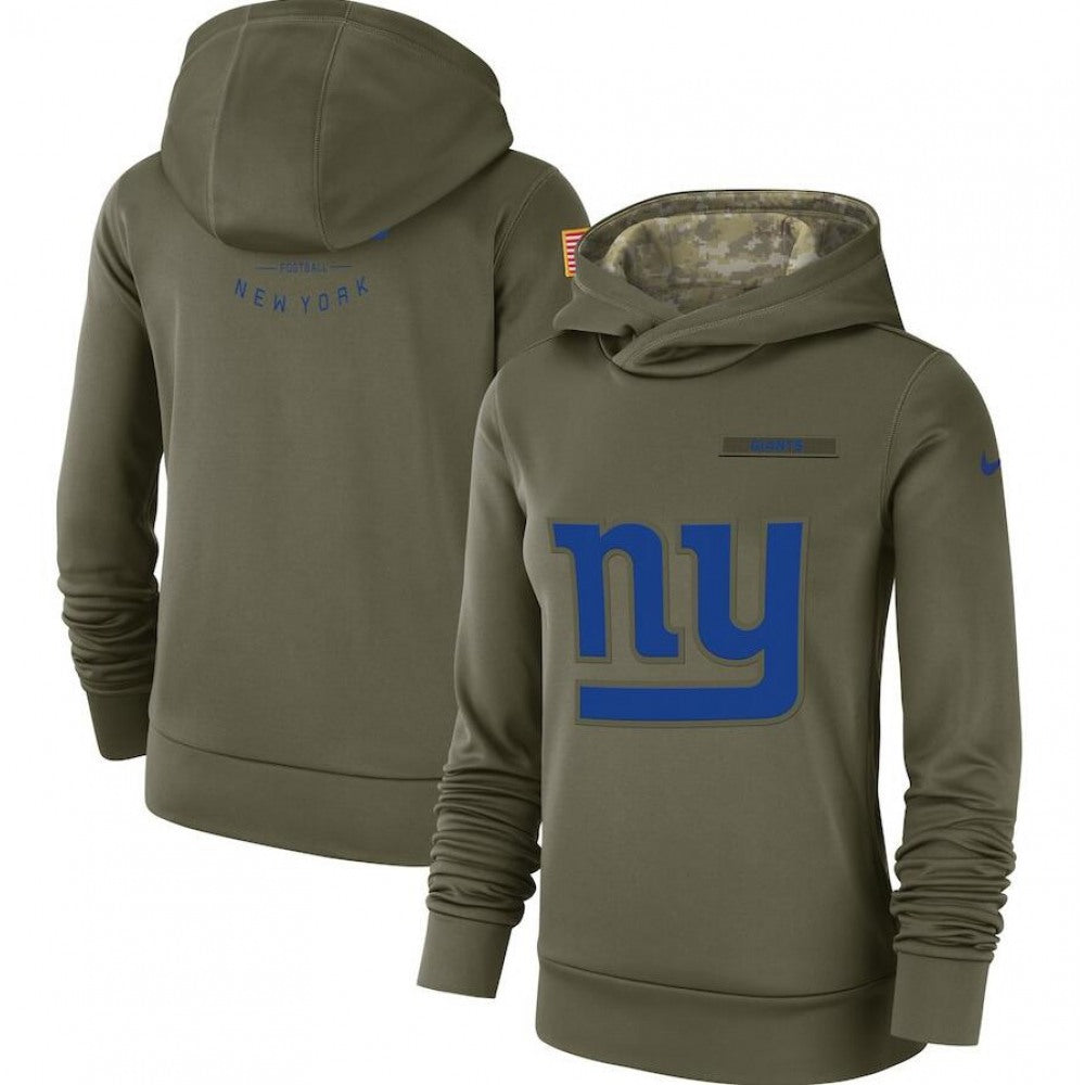 Women's New York Giants Olive Salute to Service Team Logo Performance Pullover NFL Hoodie 