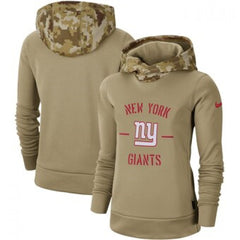 Women's New York Giants Khaki 2019 Salute to Service Therma Pullover Hoodie(Run Small) 