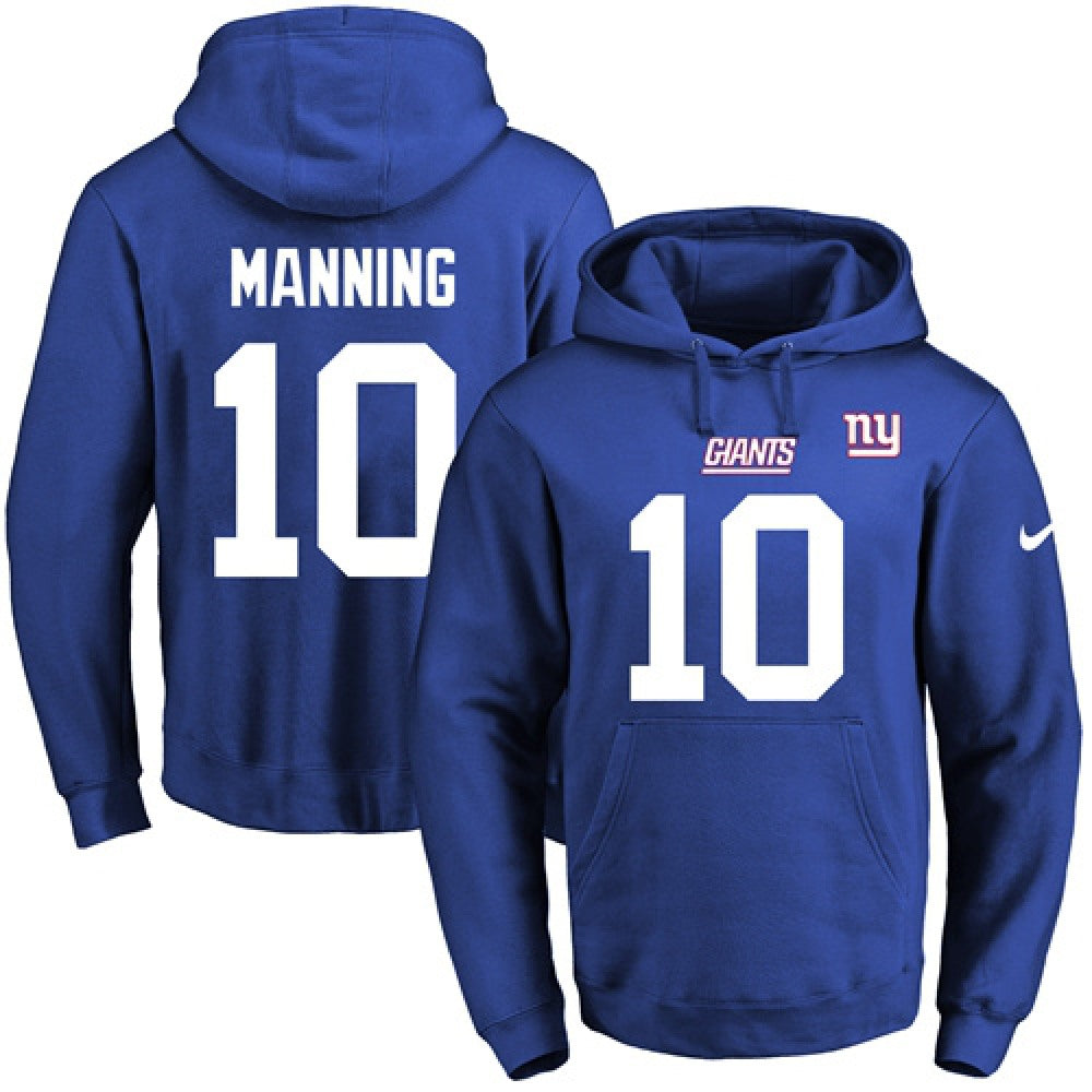 Giants #10 Eli Manning Royal Blue Name & Number Pullover NFL Hoodie 