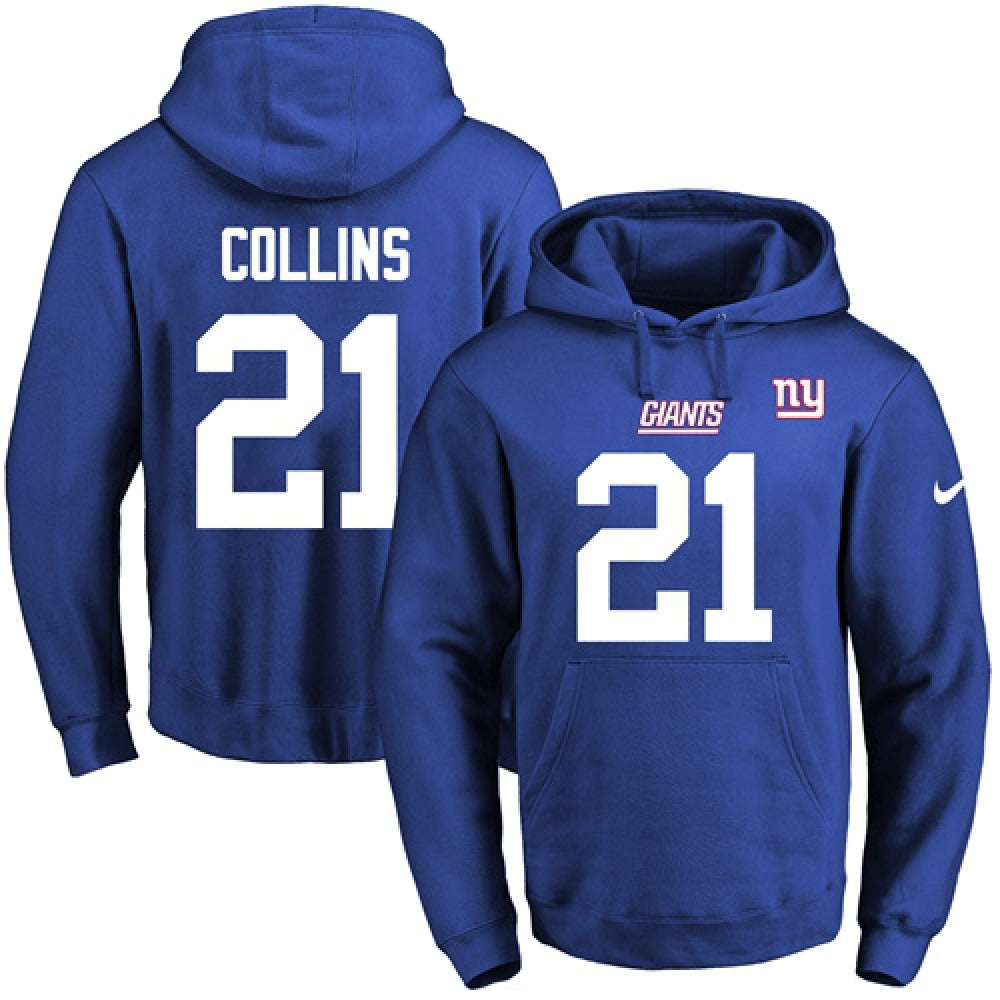 Giants #21 Landon Collins Royal Blue Name & Number Pullover NFL Hoodie 