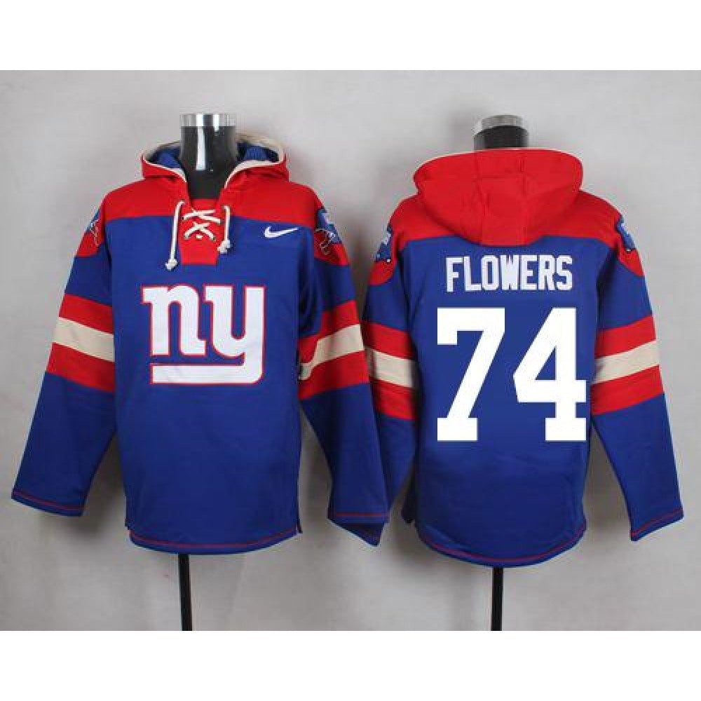 Giants #74 Ereck Flowers Royal Blue Player Pullover NFL Hoodie 