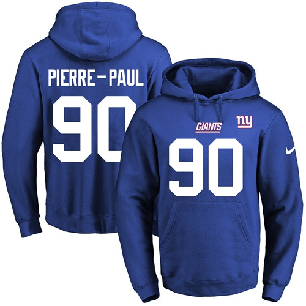 Giants #90 Jason Pierre-Paul Royal Blue Name & Number Pullover NFL Hoodie 