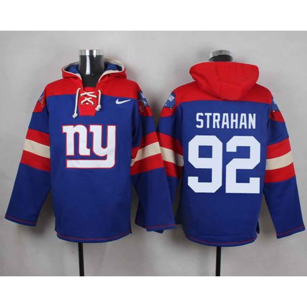 Giants #92 Michael Strahan Royal Blue Player Pullover NFL Hoodie 