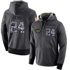 NFL Men's New York Jets #24 Darrelle Revis Stitched Black Anthracite Salute to Service Player Performance Hoodie 