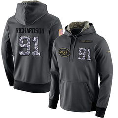 NFL Men's New York Jets #91 Sheldon Richardson Stitched Black Anthracite Salute to Service Player Performance Hoodie 