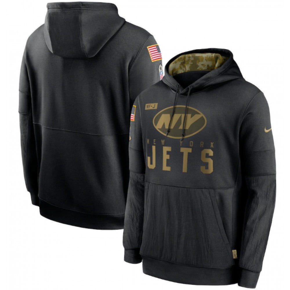 Men's New York Jets 2020 Black Salute to Service Sideline Performance Pullover Hoodie 