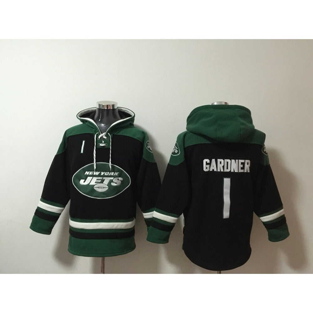Men's New York Jets #1 Ahmad Gardner Black Ageless Must-Have Lace-Up Pullover Hoodie 