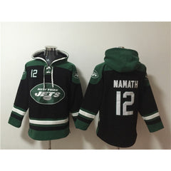 Men's New York Jets #12 Joe Namath Black Ageless Must-Have Lace-Up Pullover Hoodie 