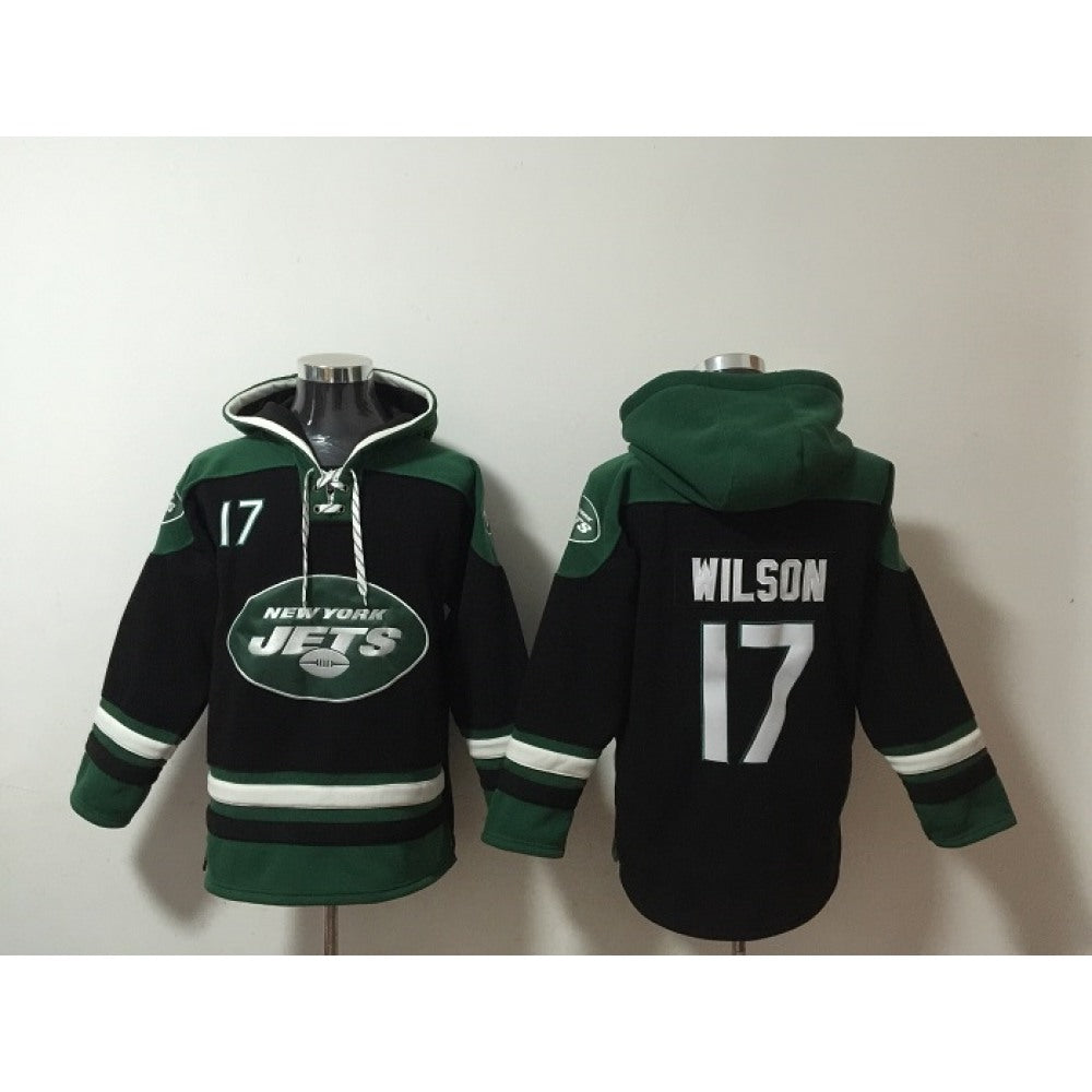 Men's New York Jets #17 Garrett Wilson Black Ageless Must-Have Lace-Up Pullover Hoodie 