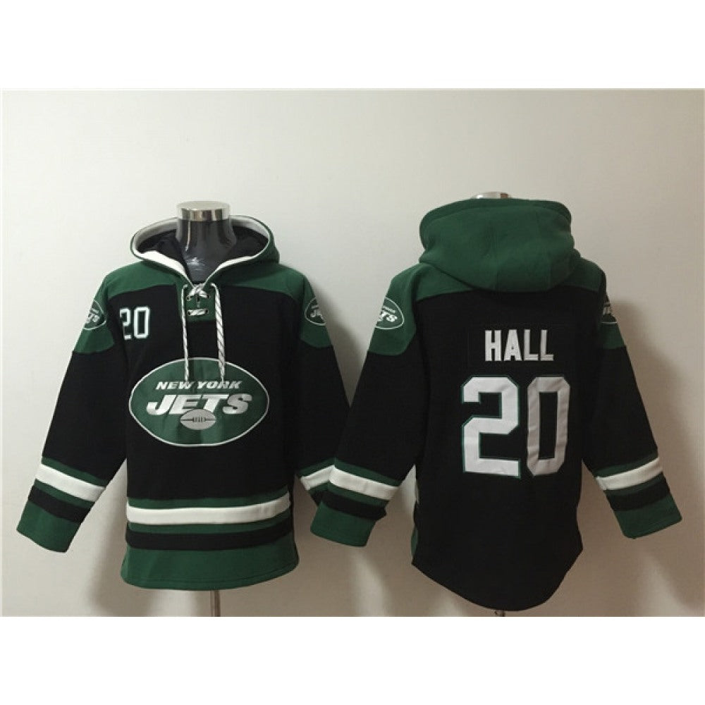 Men's New York Jets #20 Breece Hall Black Ageless Must-Have Lace-Up Pullover Hoodie 