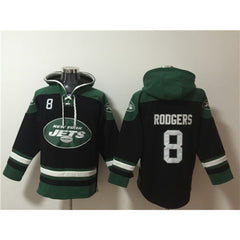 Men's New York Jets #8 Aaron Rodgers Black Ageless Must-Have Lace-Up Pullover Hoodie 