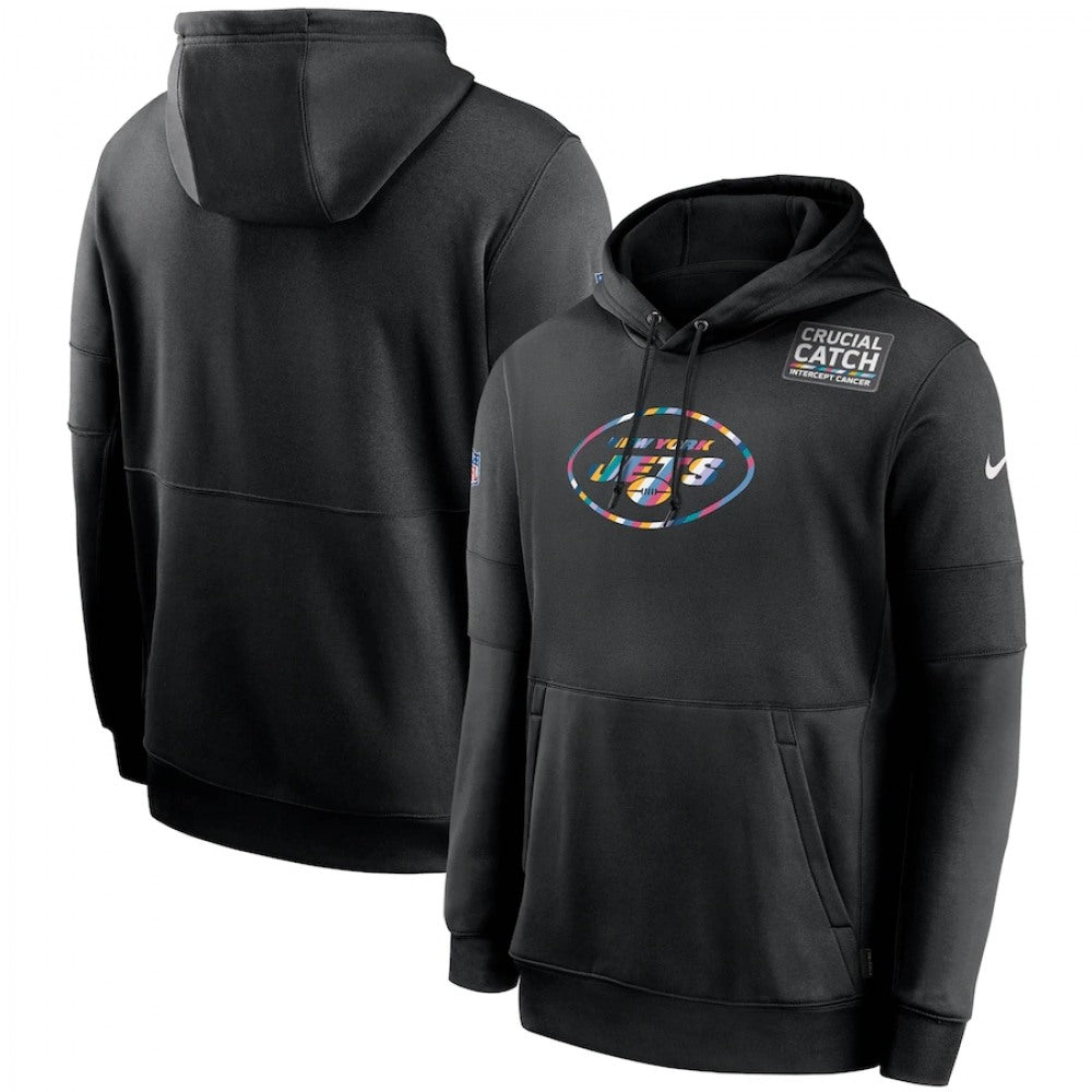 Men's New York Jets 2020 Black Crucial Catch Sideline Performance Pullover Hoodie 