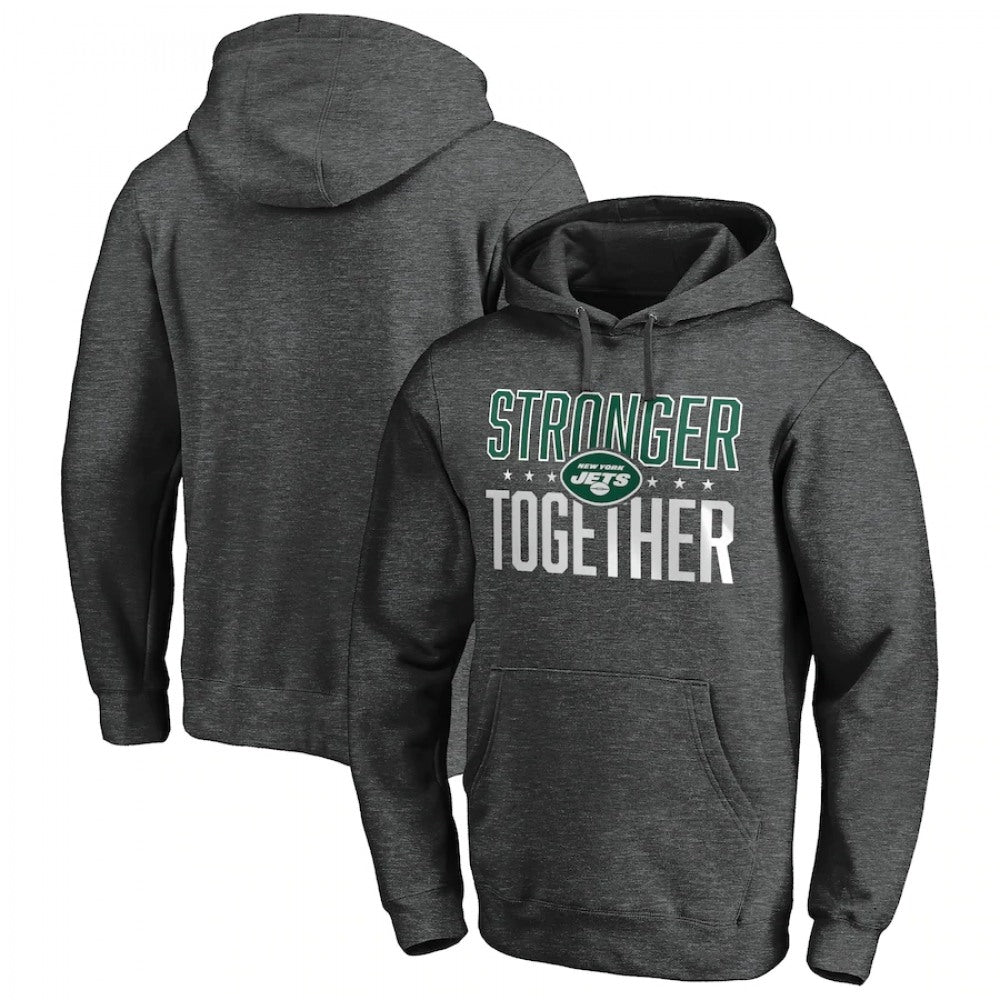 Men's New York Jets Heather Charcoal Stronger Together Pullover Hoodie 