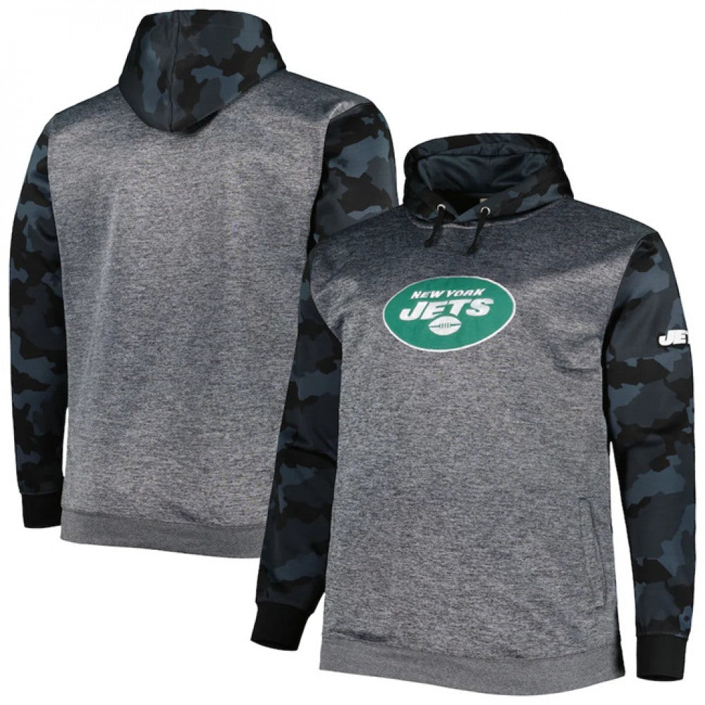 Men's New York Jets Heather Charcoal Big & Tall Camo Pullover Hoodie 