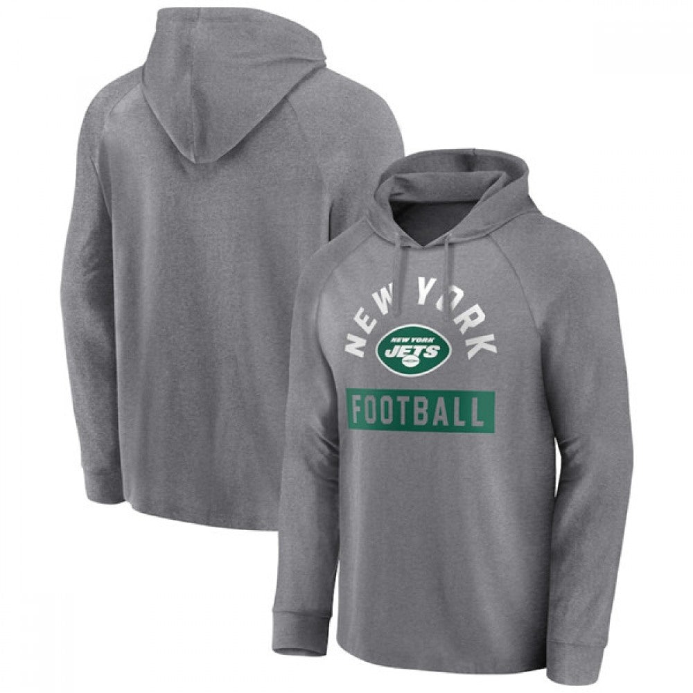 Men's New York Jets Heathered Gray No Time Off Raglan Pullover Hoodie 