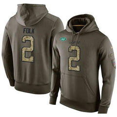NFL Men's New York Jets #2 Nick Folk Stitched Green Olive Salute To Service KO Performance Hoodie 