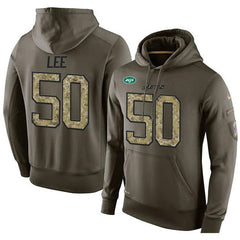 NFL Men's New York Jets #50 Darron Lee Stitched Green Olive Salute To Service KO Performance Hoodie 