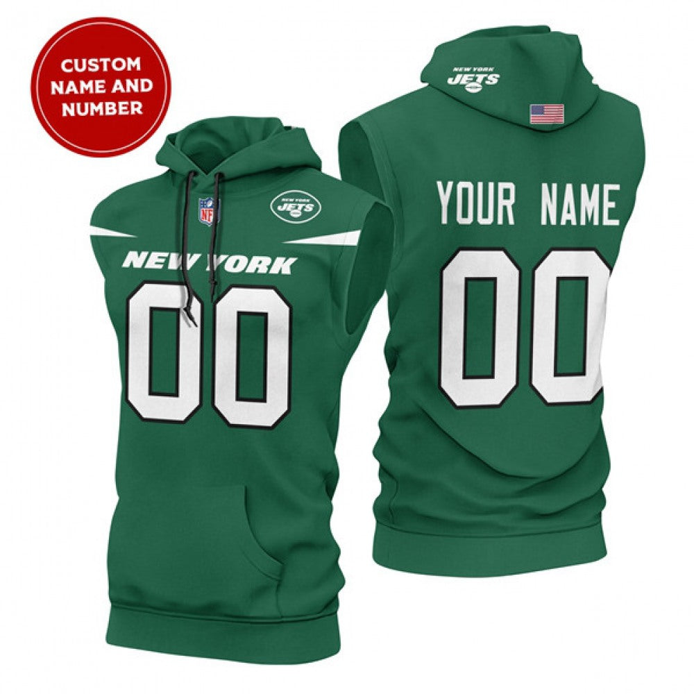 Men's New York Jets Customized Green Limited Edition Sleeveless Hoodie 