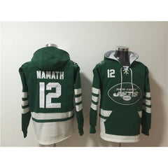 Men's New York Jets #12 Joe Namath Green Ageless Must-Have Lace-Up Pullover Hoodie 