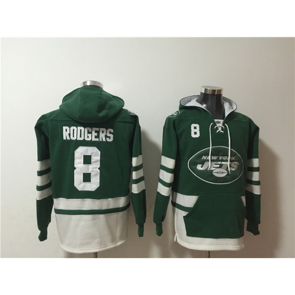 Men's New York Jets #8 Aaron Rodgers Green Ageless Must-Have Lace-Up Pullover Hoodie 