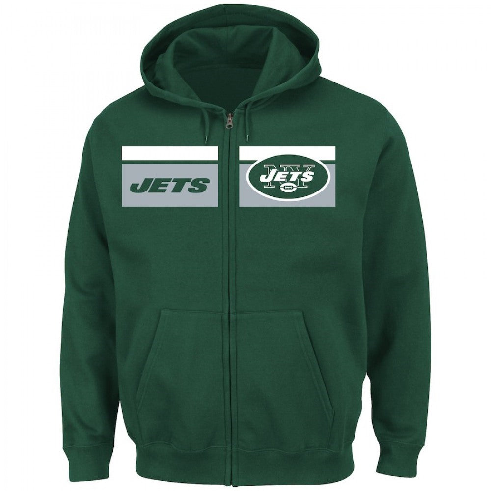 Men's New York Jets Green Majestic Touchback Full-Zip NFL Hoodie 