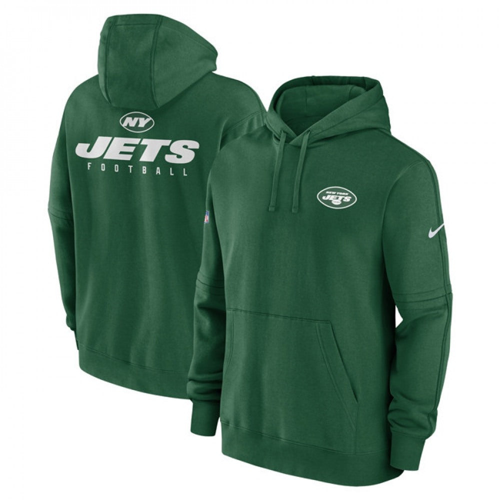 Men's New York Jets Green Sideline Club Fleece Pullover Hoodie 