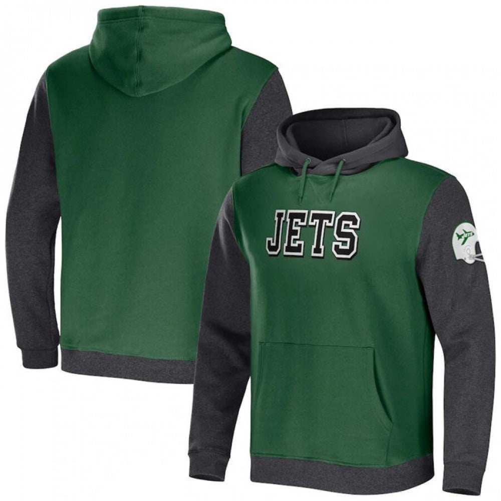 Men's New York Jets x Darius Rucker Collection Green/Heather Charcoal Colorblock Pullover Hoodie 