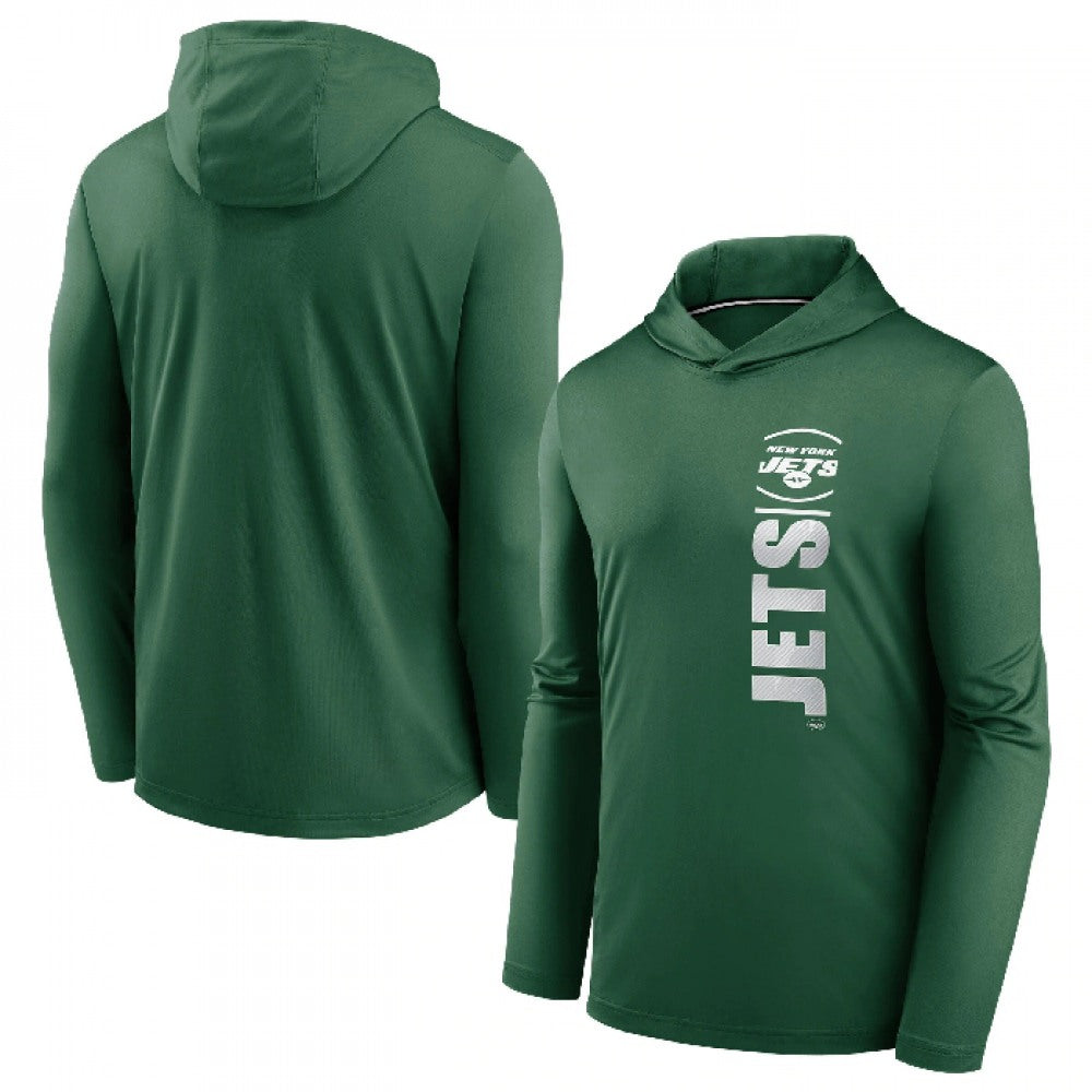 Men's New York Jets Green Fan Gear Team Stack Hoodie Performance Long Sleeve T-Shirt 